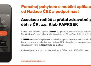 Děkujeme za podporu v projektu Pomáhejte pohybem s mobilní aplikací EPP